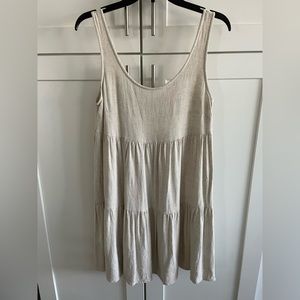 Beige Linen Tiered Maternity Dress